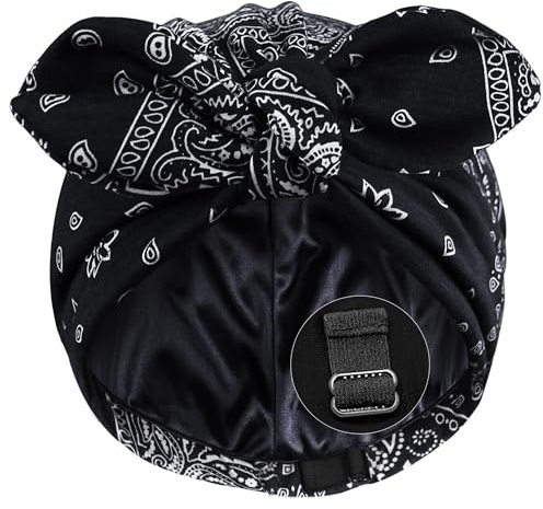 Babalet Turbans for Women Satin Lined Beanies Chemo Headwear Soft Caps Cancer Head Wrap Sleeping Cap Hair Loss Hat,Black,1PCS