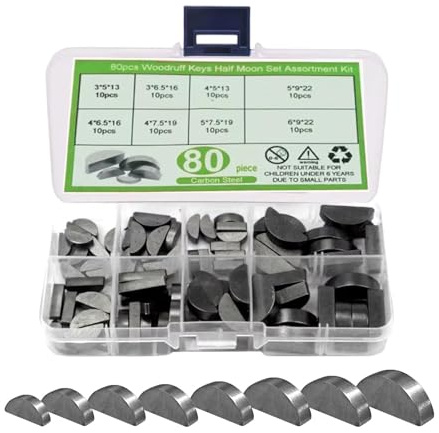 80 teiliges Scheibenfeder sortiment 8 Größen,Scheibenfeder,Schwungrad Riemenscheibe Kurbelwellen Sortiment Kit,Scheibenfeder-Sortiment-Kit,Geeignet für Werkstatt, Heimwerker usw. mit Kunststoffbox