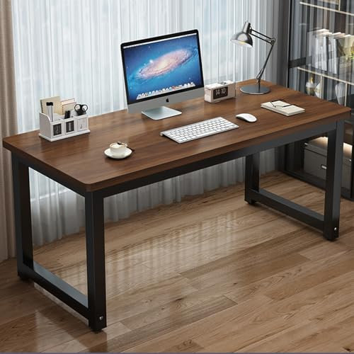 HOLGVE Computertisch, Kleiner Büro-Konferenztisch, Seminar- Und Schulungstisch Mit Kombinierter Nutzung In Vielen Größen, Besprechungstisch Mit Schwarzem Metallrahmen(Walnut,55.1x31.4in/140x80cm)