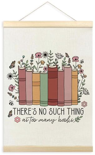 TLESKE Bookish Reading Nook Corner Poster Hanger Frame, Books Floral Flowers Hanging Wall Art Room Decor for Classroom Reading Room, Bookish Gifts for Book Lovers Prints Picture Artwork Banner, 12x16