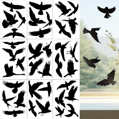 Autocollants de protection des oiseaux Bangbobi - 36 oiseaux autocollants pour fenêtres, protection des vitres, autocollants oiseaux noirs pour la décoration et la protection