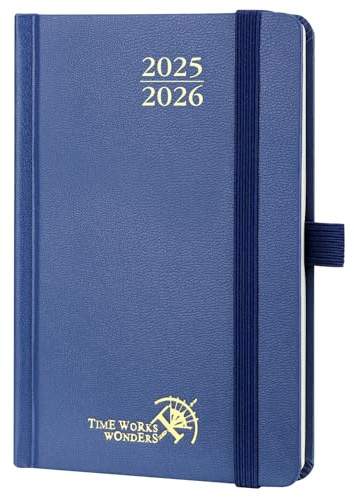 POPRUN Taschenkalender 2025 2026 Klein Hardcover, ca. A6 (16 x 10,5 cm) - Kalender 2025 2026 Klein (Aug.2025-Dez.2026) - Wochenplaner 1 Woche 2 Seite mit Innentasche - Marineblau