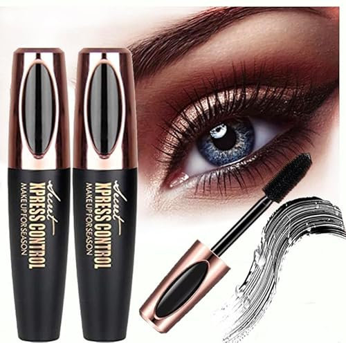2 Pcs 4D Silk Fiber Lash Black Mascara, Longer & Thicker Lashes, Waterproof, Clump-Free, Long-Lasting, Smudge-proof, Hypoallergenic, All Day Luxurious Looking Lashes
