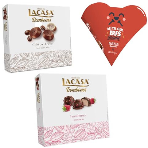 Pack Lacasa bombones corazón mr wonderfull 60G & bombones café con leche 200 G & bombones frambuesa 200 g