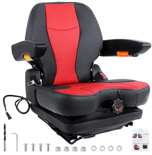 hightall Lawn Mower Seat,Spring-Dampers Suspension Seat for Zero Turn Mower Tractor Excavator Harvester Forklift,Adjustable Highback Slide Rails/Armrest,Gravity-Sensing Micro-Switch & Seatbelt