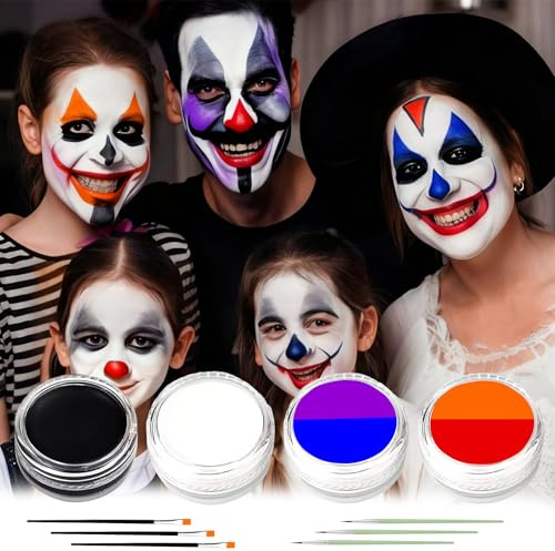 6 Colori Kit Trucchi Halloween Viso, Artistici Multicolori Body Painting Colori con 6 Pennelli Kit Trucco Halloween per Adulti Bambini Trucco Viso Teatro Cosplay Festa