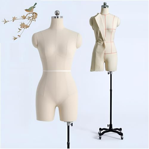 XSDAJSD Weibliche Schaufensterpuppe, Torso, Schneiderpuppe zum Nähen, höhenverstellbar, Schneiderpuppe auf Rädern, volle Größe für Erwachsene, XL-Modell 86, Weiß