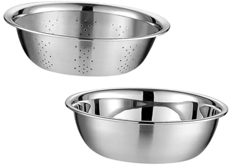 KOCKSHION Bacinella Di Scarico in Acciaio Inossidabile Da 28 Cm Setaccio Per Riso, Lavandino Da Cucina Doppio Scarico, Resistente Alla Ruggine, Per Lavaggio Frutta e Verdura Domestico