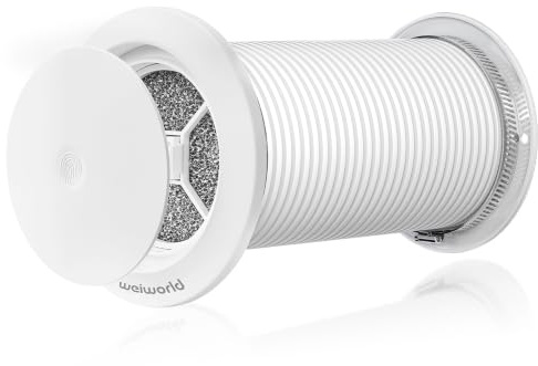 Weiworld Lüftungsgitter 100 mm rund, passives Wandlüftungsgitter ohne Motor, mit Teleskoprohr aus Aluminium und Edelstahl 304 Außengitter, verstellbare Luftmenge, für Wohnung, Keller & Dachboden