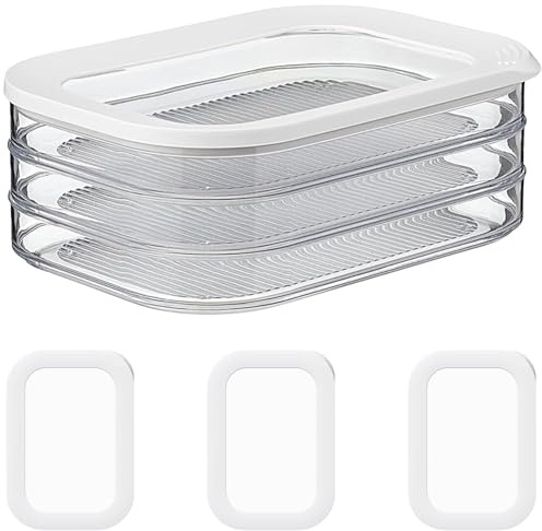 Áz ÁSZATOR Tupper Embutido Nevera + 2 Tapas Extra, Tupperware Organizador de Nevera Apilable 1650ml - Tapers Para Comida Juntos o Separados, Porta Embutidos, Fiambre y Almacenamiento de Carne