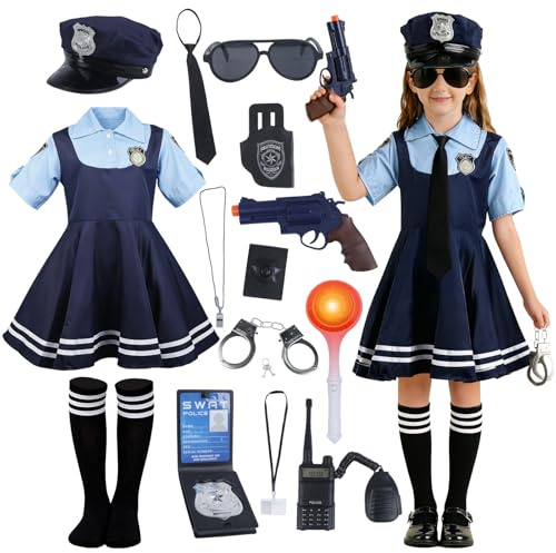 Polizei Kostüm Mädchen Kinder-Faschingskostüme Polizistin Hasen Cosplay Polizistenuniform Set mit Polizei Accessoires Spielzeug Karneval Halloween Cosplay Dress Up Party Mottopartys Kostüm Outfit 125