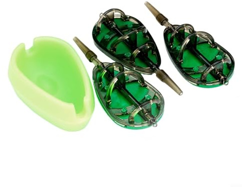 Emiif Juego de jaula de cebo de pesca con bandejas de almacenamiento alimentadores de metal y plástico de 30 g, 40 g, 50 g para pesca de carpas