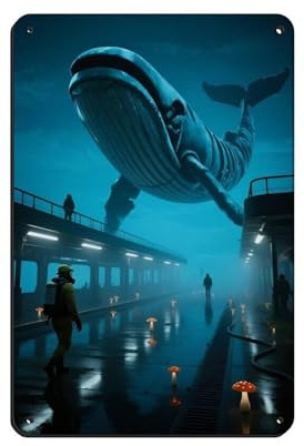 1 poster retrò in metallo con immagine di scheletro di balena gigante (1), stile chic, arte retrò, pittura in ferro, per bar, grotte, bar, famiglia, garage, decorazione da parete, 20 x 30 cm