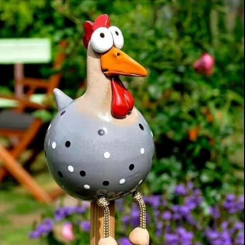 SKIPTHYBER Keramik Huhn Gartendeko, Handarbeit Gartenstatue Dekorative Henne Gartenstecker, Gartendeko Keramik Hühner Gartenfigur, Huhn Gartendekoration für Außen Balkon Garten Ostern (Grau)