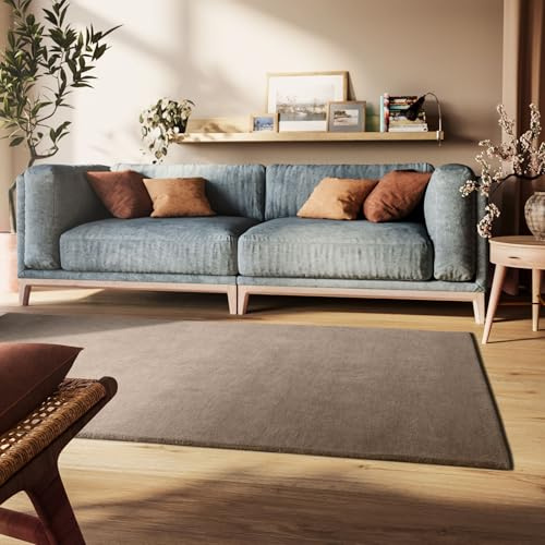 Steffensmeier Gabbeh Teppich Sowana | 100% Schurwolle, Braun, Größe: 80x150 cm Kurzflor Teppich für Wohnzimmer, Handtuft, Goodweave-Siegel