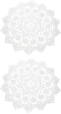 QUARKZMAN 2 Pcs Encajes para Mesa Blanco Y Flor De Globo | Mantelitos Redondos De Encaje De 12 Pulgadas, Posavasos De Encaje De Ganchillo Hechos A Mano, Para Cocina Comedor Bodas