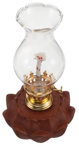 PAMINGONO Keramik Lotus Öllampe Verstellbare Innenraum Beleuchtung Dekorative Hausaltar Lampe Lotusblumen Öllampe für Meditation und Gebetsraum Lotuslampenhalter mit Flammeneinstellung
