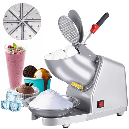 Elektrisk iskrossare 300 W, isbrytare i rostfritt stål 65 kg/h, åtta blad ismaskin med skål, iskrossmaskin för beredning av smoothies, kalla drycker, mjölkte
