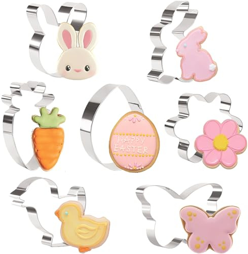LuLiyLdJ 8 Piezas Moldes Galletas: Conejo, Huevo, Flor, Mariposa, Pollito, Zanahoria, Accesorios Creativos De Acero Inoxidable Para ReposteríA,Para Pascua
