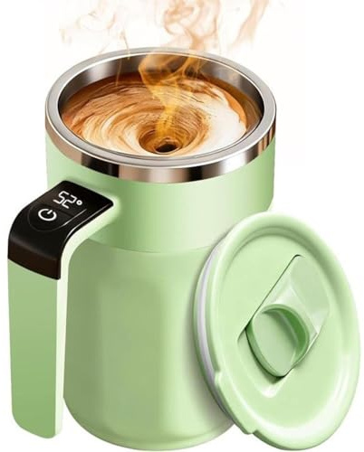 Automatic Stirring Coffee Cup with Temperature Display, 2026 Rechargeable Coffee Mug, 13.5oz Self-Stirring Mug with Lid, Stainless Steel Material Suitable for Coffee, Milk, and Other Beverages