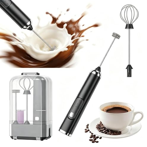 Wenbones Schiuma Latte Elettrico, Frullatore 3-in-1 con 3 Velocità, Ricaricabile USB-C, Acciaio Inox, per Caffè Latte Cappuccino Matcha, Portatile (Basis)