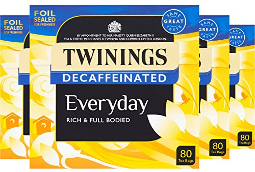 Twinings Everyday Decaf Tea | Classic Blend, Rich & Well Rounded Decaffeinated Black Tea | Multipack Bulk Buy, 320 (4 x 80) Biodegradable Tea Bags