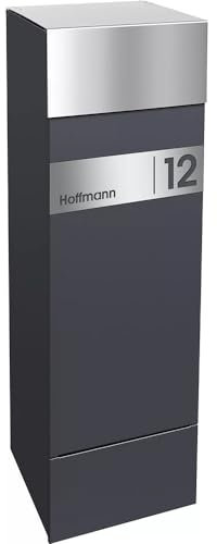 Frabox Design Paketkasten NAMUR anthrazitgrau RAL 7016 / Edelstahl mit Hausnummer & Namen