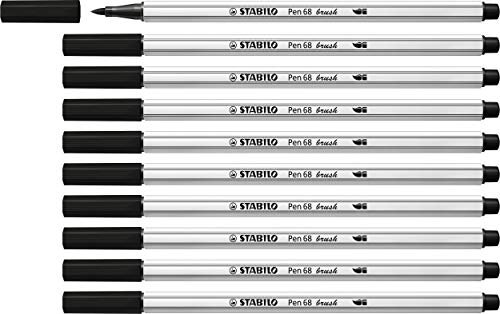 STABILO - Premium-Filzstift mit Pinselspitze für variable Strichstärken - Pen 68 brush - 10er Pack - schwarz