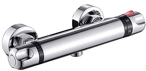 Windyeu Duscharmatur Duschthermostat mit Thermostat und 38 °C Sicherheitstaste für Dusche Temperatureinstellung im Bad Chrom Moderner Brausethermostat