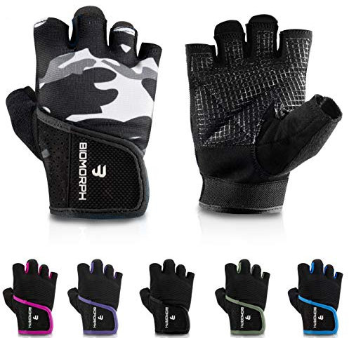BIOMORPH Trainingshandschuhe für Damen und Herren I Fitness Handschuhe für Krafttraining, Bodybuilding, Crossfit (Grey Camo, 25,5cm - 27,5cm - XXL)