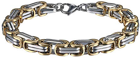 Cupimatch Königskette Armband Herren Edelstahl Biker Armband, Panzerkette Kubanische Kette Rechteck Armketten Fahrradkette Motorradkette Hochglanz Poliert Rock Armreif 22cm, Silber Gold Schwarz