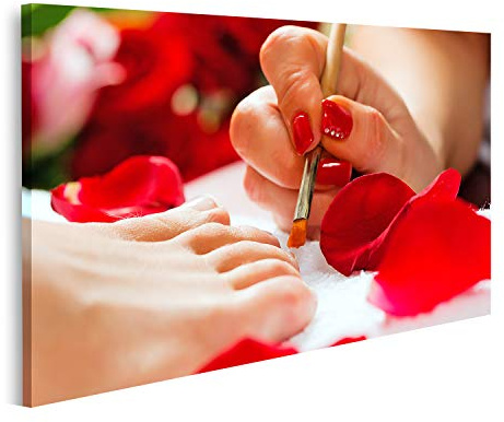 islandburner Bild auf Leinwand Frau Nagelstudio Pediküre Roter Nagellack Bilder Wandbilder Poster