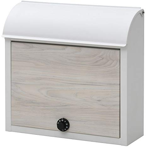 Garden Master WP1603D Mailbox, Post with Dial Lock, Width 15.0 x Depth 4.7 x Height 14.6 inches (38 x 12 x 37 cm), Wall Mounted, White/Ash