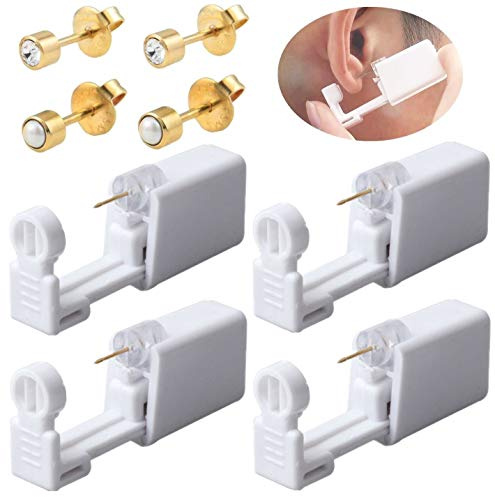 Einweg-Ohr-Piercingpistole, Sicherheits-Ohrpiercing-Set mit 4 Ohrsteckern, goldfarben, 4 Stück, 8 Count (Pack of 1)