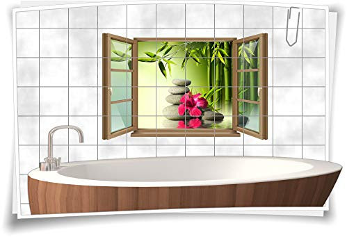 Medianlux Wand-Tattoo Wand-Bild Fenster SPA Wellness Steine Bambus Orchidee Deko Wohnzimmer Küche Aufkleber Folie Digitaldruck, 120x78cm, 15x15cm (BxH) wb22fb17-109368