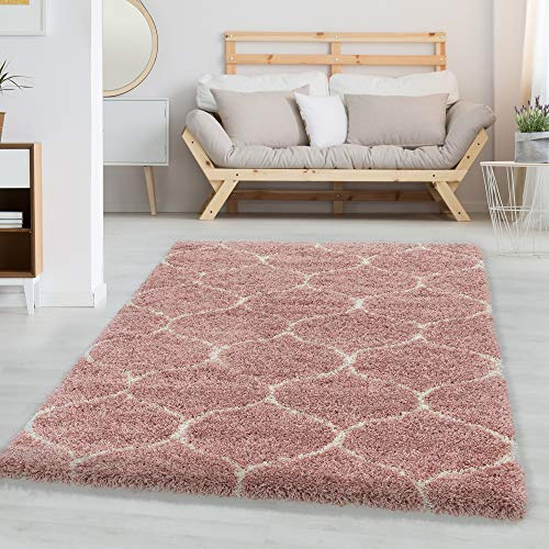 Carpettex Hochflor Teppich Wohnzimmer Shaggy Flokati Teppich Modern Skandinavisch Design 80 x 250 cm Flur Teppich Läufer Rosa - Teppich Bettvorleger Schlafzimmer Weich Flauschig Waschbar Küchenläufer