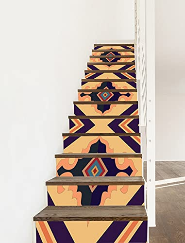 A.Monamour 13 Pezzi Adesivi per Scale Alzate Gradini Autoadesiva 3D Motivo Geometrico Etnico Tribale Azteco Colorato Vinile PVC Adesivo Pellicola Scala Scalini Poster Stickers Decalcomania Muro Murale