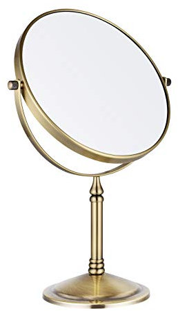 Nicesail Miroir de Table Doré Laiton Miroir Grossissant x10 sur Pied - 360° Pivotant - Double Face - pour Maquillage et Rasage,Diamètre 20cm