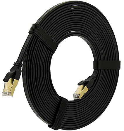 Reulin Cable Ethernet LAN Plano Cat 8 RJ45 Cat8 Patch Cable Cable de Red para Internet, compatible con PC, Laptop, Smart TV, Router, Módem, Switch, Hub, PS4/PS5 y Caja IPTV (10 Metros)