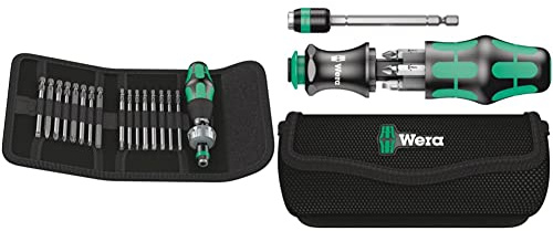 Wera Kraftform Kompakt 60 Ratchet Screwdriver & Bit Set, 17pc, 05051040001 & Compact Tool Set Kraftform 20 with Pouch, SL/PH/PZ, 7 Pieces