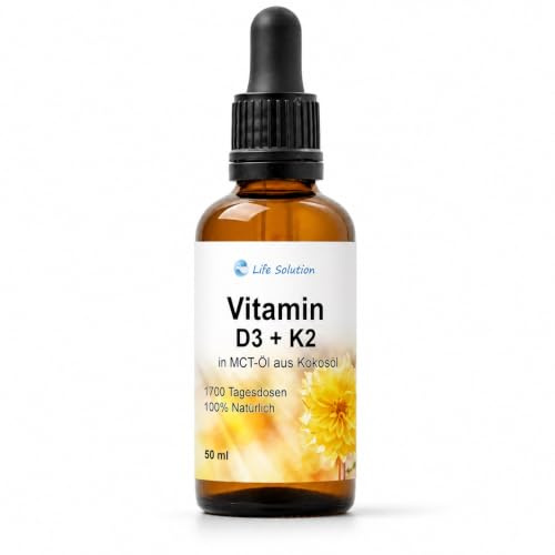 Vitamin D3 + K2 Tropfen - hochdosiert - 1750 Tropfen a 1000 I.E - optimale Bioverfügbarkeit - 50ml