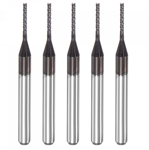 sourcing map End Mill CNC Router Bits, 1mm x 7mm 1/8 Shank Diamond Film Coated Carbide Engraving Bit Milling Cutter Left Hand for PCB Plastic Fiber Wood 5pcs