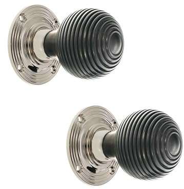 Infinity Decor 100% Pure Ebony Wood Door Knobs/Bun & Beehive Wooden Door Knob/Door Handles Polished Nickel Finish (Ebony Beehive)