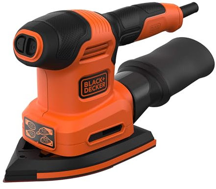 BLACK+DECKER BEW200, Lijadora 4 en 1, Mouse Rotorbital 200 W, Incluye 6 Hojas, 2 Platinas y Accesorio para Detalles + STANLEY STA32477-XJ - 15 Lijas para punta de detalles Grano Surtido
