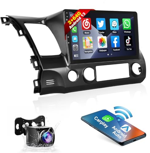 2G+64G Car Stereo for Honda Civic 2006-2011 with Wireless Apple Carplay Android Auto,10.1 Inch Android Touchscreen Car Radio with GPS,Bluetooth,FM/RDS Radio,Mirror Link,HiFi + AHD Backup Camera
