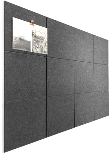 Alternative zu Büro-Korktafeln, graue Filzfliesen (12er-Pack), Filz-Pinnwand für Zuhause, Wand-Organizer für Büro, große Korktafeln, Pinnwand-Display, Dartscheiben-Wandschutz, Grau-Schwarz