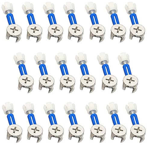 3-in-1 Furniture Connecting Kit,20 Sets Fitting Screw Eccentric Cam and Bolts Fitting Dowels, Eccentric Cam Lock Ø15mm and M6x35mm Dowel Screws, Pre-Inserted Ø10mm Plastic Nut (Blue, 35mm)