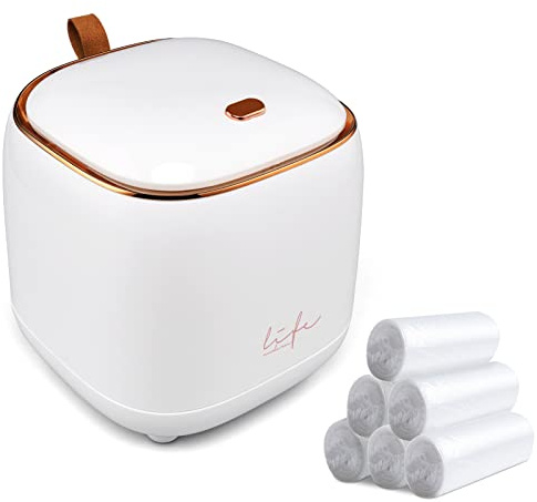 Business King Mini Trash Can 1.6L/0.4 Gallon with Trash Bags 180pcs, Tiny Small Desktop Trash Bin with Lid, Countertop Mini Garbage Bin for Home, Office, Kitchen, Bedroom, Bathroom (White)
