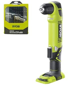 Pack RYOBI - Perceuse-visseuse d'angle RAD1801M - 18V One+ sans batterie ni chargeur - Coffret 69 accessoires mixtes perçage et vissage RAK69MIX