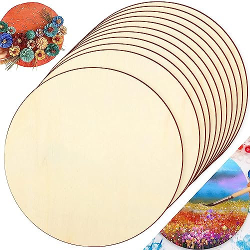 LANSKYLAN 12 Stück Naturholzscheiben Holzscheiben 30cm Durchmesser Natürliche Holzplatte Rund zum Bemalen Unbehandelte Holz 2mm Dicke Holz Kreise für Untersetzer Holzhandwerk Brandmalerei Tür Schilder